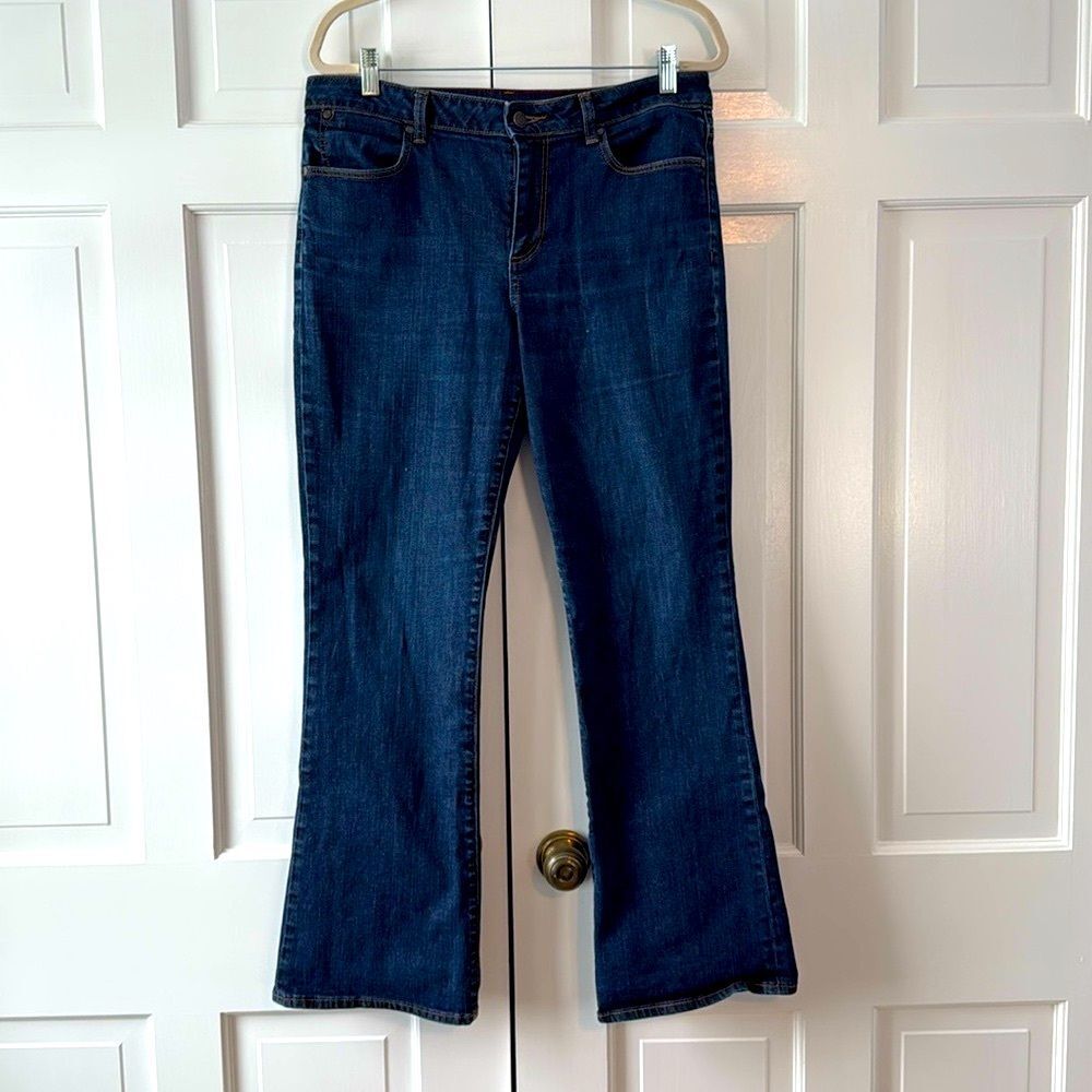 TALBOTS HERITAGE BOOT LEG JEANS SIZE 12 30 DARK WASH STRETCH COTTON HIGH RISE
